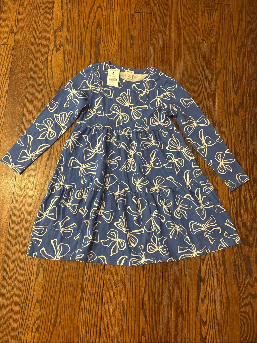 Crewcuts Blue Long-Sleeve Bow Print Tiered Dress, NWT